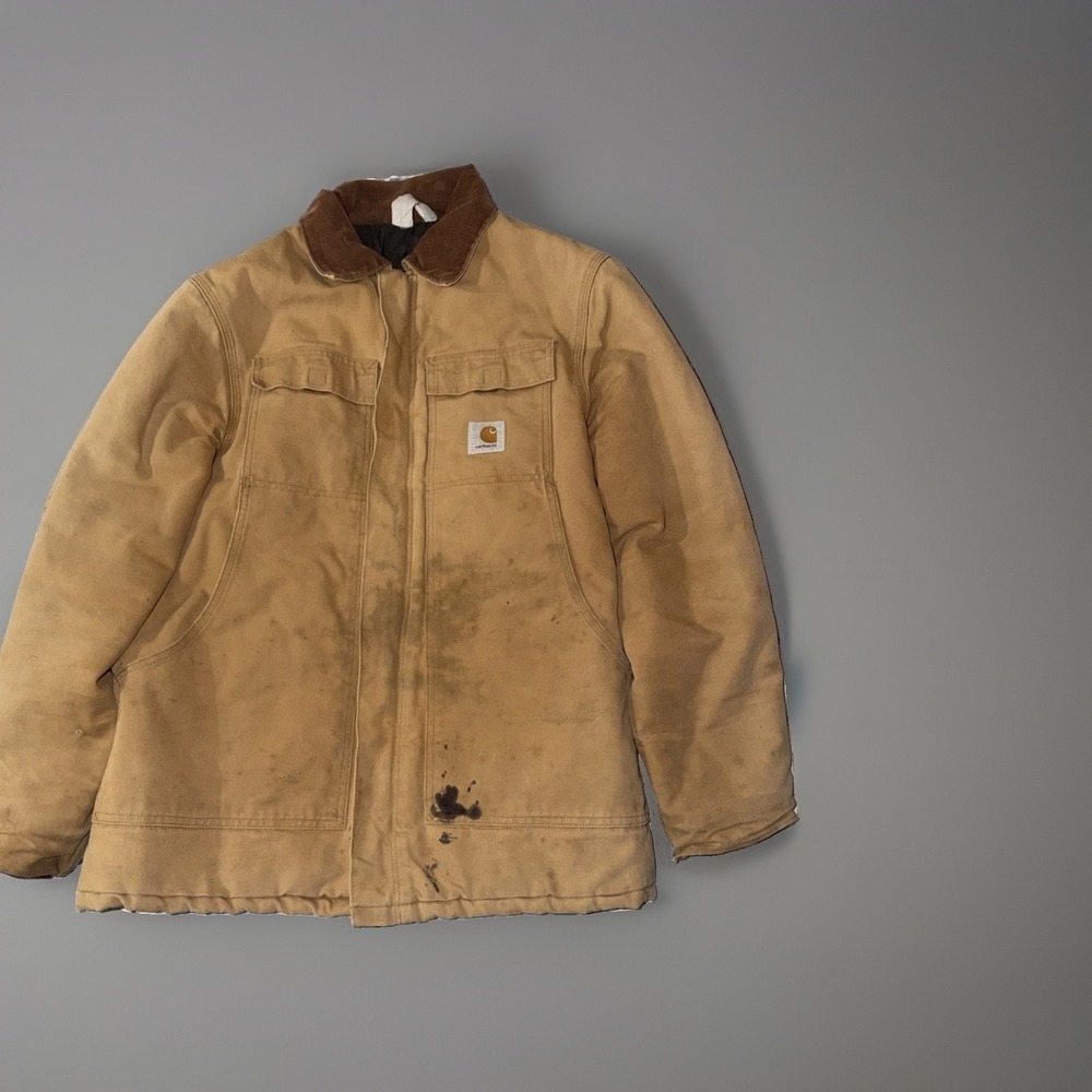 Vtg Carhartt Traditional Jacket Mens Brown Duck Canvas Arctic Quilt Lined XL